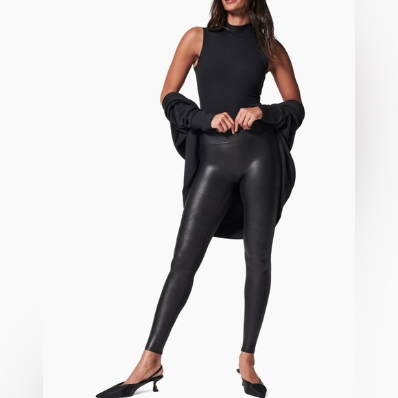 Spanx black spandex faux leather tights/leggings. - Picture 1 of 7